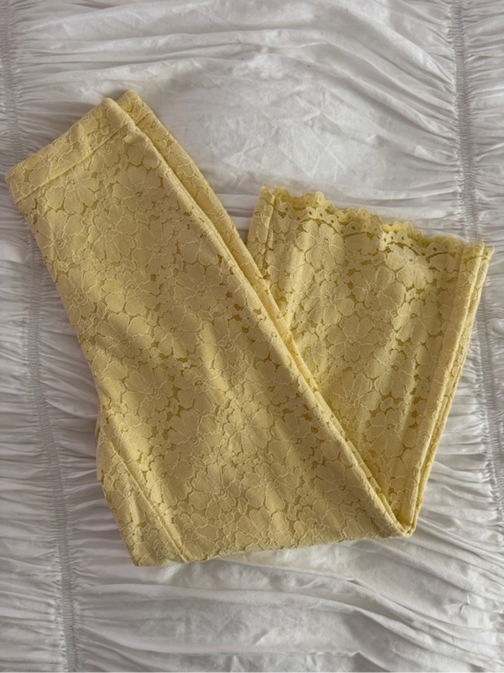 Rachel Parcell Yellow Floral Lace Wide Leg Pants Size 2 Scalloped Hem